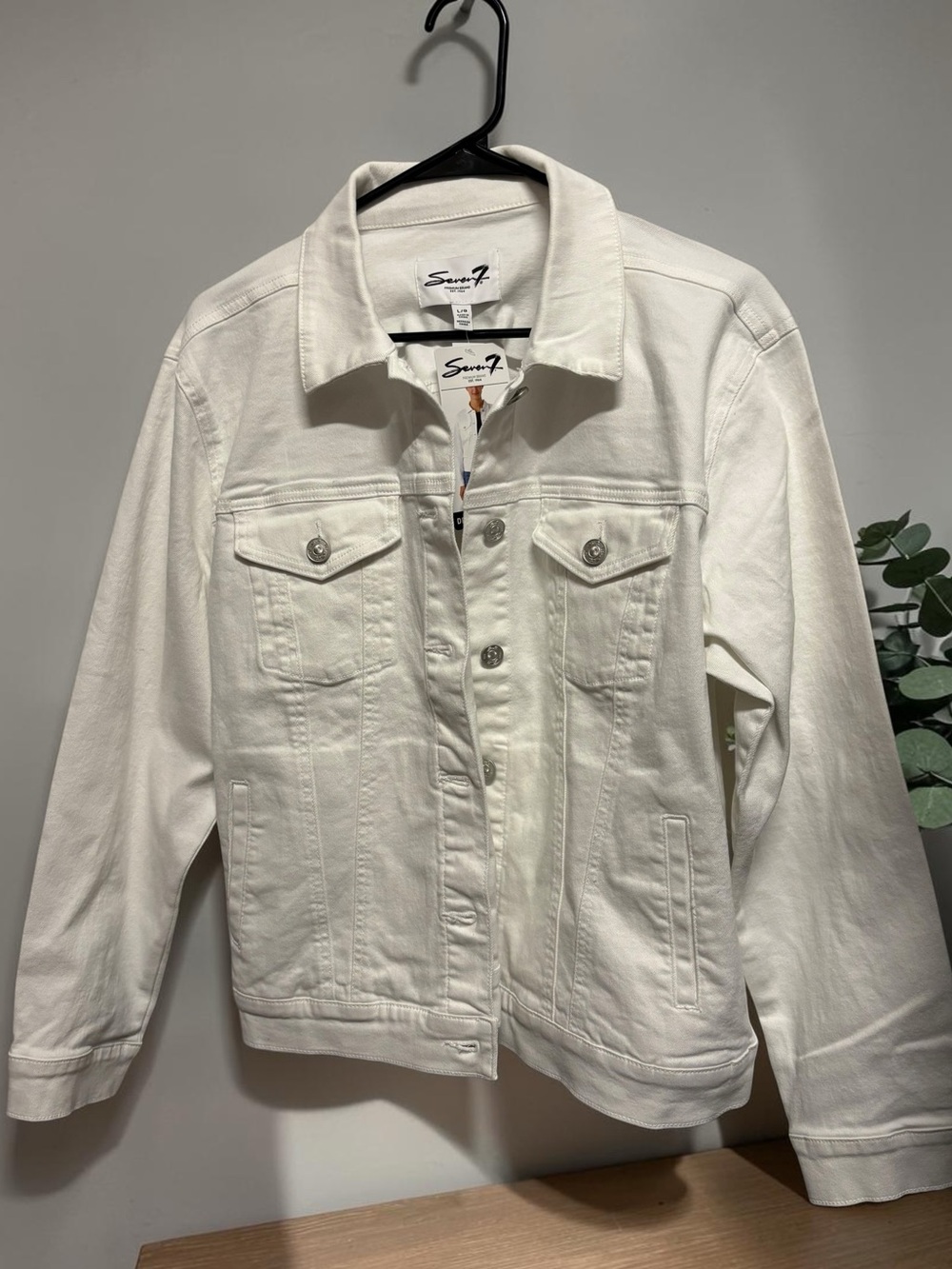 NWT Seven7 Ivory Cotton Utility Jacket Button Front Multiple Pockets Size L